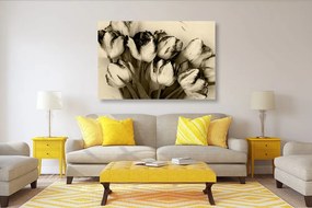 Tablou lalele de primăvară în design sepia