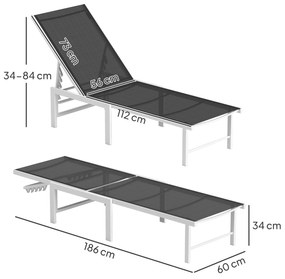 Outsunny Șezlong pentru Grădină Reglabil pe 5 Niveluri și Sezut din Plasă, 60x166x84 cm, Gri | Aosom Romania