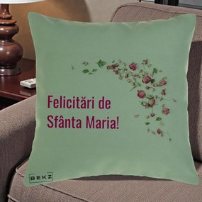 Cadou de Onomastica - Perna Personalizata Felicitari de Sfanta Maria, 40x40 cm, Verde, Husa Detasabila, Perna Inclusa, BEKZ®