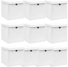 vidaXL Cutii depozitare cu capace 10 buc. alb, 32x32x32 cm, textil