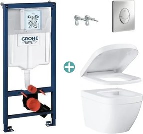 Set rezervor Grohe Rapid SL cu clapeta Skate Air crom si vas wc Grohe Euro Ceramic Triple Vortex capac soft close