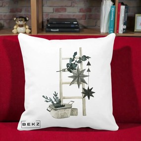 Perna Decorativa Scara Scandinavica cu Stele, 40x40 cm, Alba Mata, Husa Detasabila, Perna Inclusa, BEKZ®