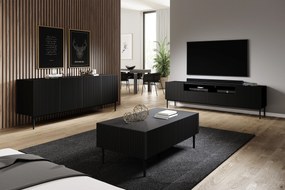 Masuta de cafea Nicole 120 cm cu sertare si picioare metalice - negru mat / picioare negre