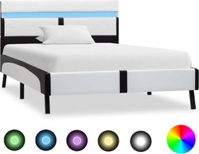 vidaXL Cadru de pat cu LED, alb și negru, 90x200 cm, piele ecologică