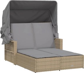 vidaXL Șezlong dublu cu baldachin și perne, bej combinat, poliratan