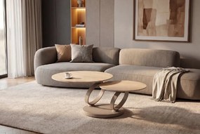 Masuta de cafea moderna cu doua blaturi rotative din ceramica DANCING RINGS 80-135cm