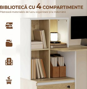 HOMCOM Birou cu Raft și Sertar cu Încuietoare și 2 Chei, Format A4, Letter, Legal, Birou Compact, 126x50x109 cm, Alb | Aosom Romania