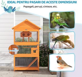 PawHut Volieră pentru Păsări cu 3 Uși, Cușcă, Scară și Tavă, din Lemn și Metal, 92x52x171 cm, Portocaliu și Negru | Aosom Romania