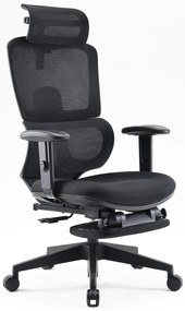 RESIGILAT- Scaun ergonomic SIHOO, spătar reglabil înălțime, suport lombar, tetieră reglabilă, mecanism înclinare/blocare în 3 poziții, suport picioare, pivotant, Mesh, Negru