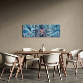 Tablou cu păun pictat (cu ceas) (90x30 cm)