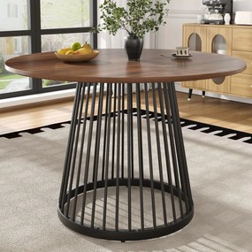 Masă rotundă pentru 4 persoane, Culoare naturală+Negru | Aosom Romania