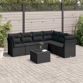 3249524 vidaXL Set canapele de grădină cu perne, 7 piese, negru, poliratan