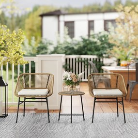 Outsunny Set Bistro din 3 Piese cu Măsuță de Cafea cu Blat de Sticlă și 2 Scaune, Φ45x46 cm, Natural | Aosom Romania