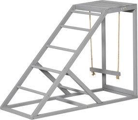 PawHut Bârna din lemn pentru găini, loc de joacă din lemn pentru găini cu leagăn, scară, platformă, 96 x 40 x 71 cm, gri | Aosom Romania