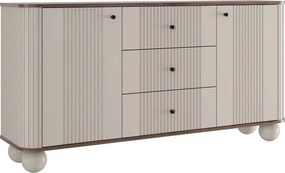 Comodă cu sertare Vesper 160 cm - cașmir / nuc / mânere negre / picioare sferice