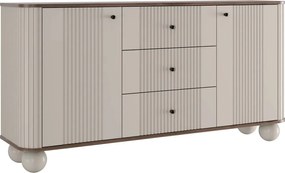 Comodă cu sertare pe picioare rotunde Vesper 160 cm - cașmir / nuc / mânere negre