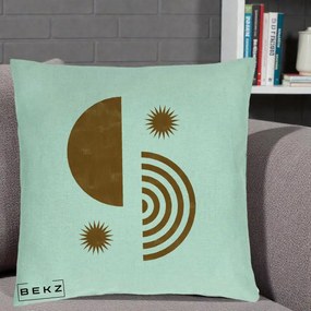 Perna Decorativa Boho Sun si Spirala, 40x40 cm, Verde Menta, Husa Detasabila, Perna Inclusa, BEKZ®
