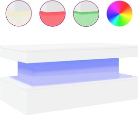 vidaXL Măsuță de cafea cu lumini LED, alb, 90x50x40 cm