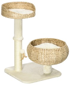 PawHut Arbre à chat griffoir 2 nivele înălțime 72 cm stâlp sisal cu cuib și platformă 1 minge agățată | Aosom Romania
