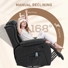 HOMCOM Fotoliu Relaxant cu Masaj și Înclinare Reglabilă, Fotoliu Electric Rotativ la 360° cu Telecomandă, 97x92x104 cm, Negru