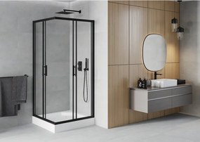 Mexen Rio cabina de duș pătrată 90 x 90 cm, transparentă, neagră + cadă de duș, albă - 860-090-090-70-00-4510