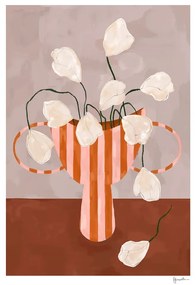 Poster 50x70 cm White Flowers in Striped Vase – Frankie Penwill – The Poster Club