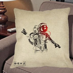 Perna Decorativa Astronaut Rock Sketching, 40x40 cm, Crem, Husa Detasabila, Perna Inclusa, BEKZ®