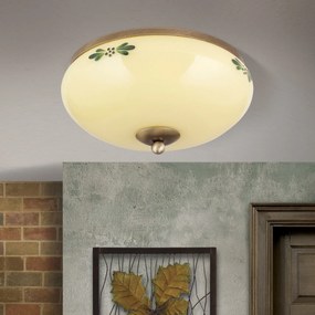 Plafoniera clasica Landhaus 28cm alama satin/ sticla champagne decor verde