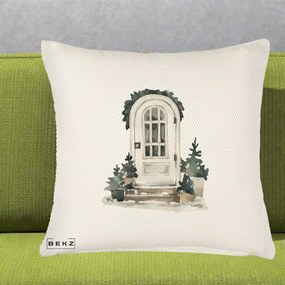 Perna Decorativa Usa de Iarna Watercolor, 40x40 cm, Crem Reliefat, Husa Detasabila, Perna Inclusa, BEKZ®