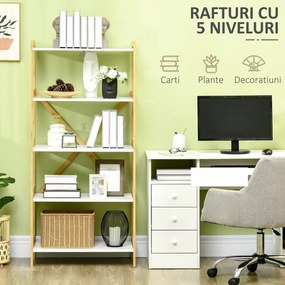 Raft de depozitare cu 5 niveluri, biblioteca, raft cu cadru din bambus pentru sufragerie, dormitor HOMCOM | Aosom RO