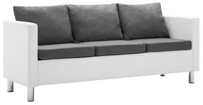 Canapea cu 3 locuri, piele ecologică, alb și gri deschis