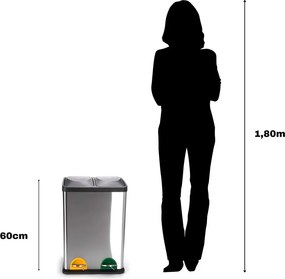 Coș de gunoi argintiu mat pentru reciclare/cu pedală 2x20 l din oțel Tri Selectif – MSV