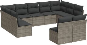 vidaXL Set canapele de grădină cu perne, 11 piese, gri, poliratan