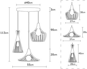 Lustră pe cablu MEZOPOTAMYA 3xE27/40W/230V negru