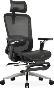 Scaun ergonomic premium Lita-H-M, masaj lombar electric, șezut glisant, tetieră 2D, cotiere 5D, reclinare 125°, suport picioare, bază metalică, Full Mesh, Negru