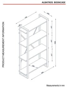 Bibliotecă cu rafturi în decor de lemn de nuc Albatros