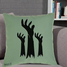 Perna Decorativa Halloween Maini Zombie Alb-Negru, 40x40 cm, Verde, Husa Detasabila, Perna Inclusa, BEKZ®