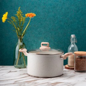 Oala cu capac Voltz Nice OV54418E24D, 24x15 cm, 6.5 L, Finisaj marmura, Inductie, Cream melange