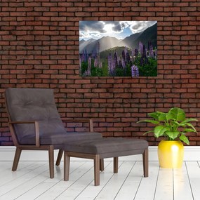 Tablou pe sticlă - scenariu cu flori de Lupin (70x50 cm)