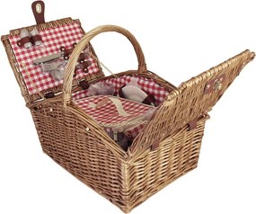 Coș de picnic din răchită împletită cu căptușeală roșie în carouri, pentru 4 persoane, „Barbro Red"