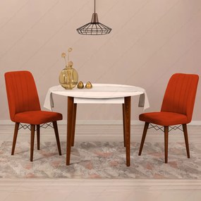 Masa bucatarie rotunda Brigitte, culoare alb si nuc, 90 cm