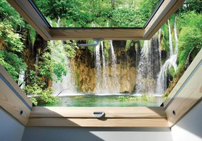 Fototapet - Privire spre geam cu cascade (152,5x104 cm)