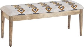 Banchetă tapițată pentru hol din bumbac ikat brodat manual și lemn masiv de mango, 113×35×45 cm, „Dakar"