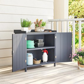 Outsunny Dulap pentru Exterior din Lemn de Brad cu Blat de Lucru din Metal Zincat si 2 Rafturi pentru Scule, 98x48x95.5 cm, Gri | Aosom Romania
