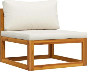 vidaXL Canapea modulară de mijloc, perne alb crem, lemn masiv acacia