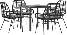 vidaXL Set de sufragerie de grădină 5 piese neagră Sticlă Poly Rattan