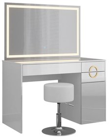 SEA442 - Set Masa toaleta, 115 cm, cosmetica machiaj, oglinda LED, masuta vanity cu sau fara scaun - Alb Lucios