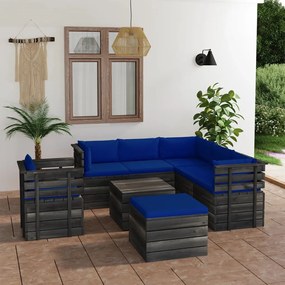 Set mobilier gradina paleti cu perne 8 piese lemn masiv pin Albastru, 8
