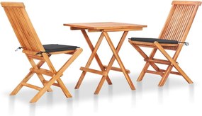vidaXL Set mobilier bistro cu perne antracit, 3 piese, lemn masiv tec