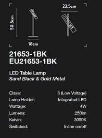 Veioza/Lampa de masa LED design minimalist Belle negru/auriu
